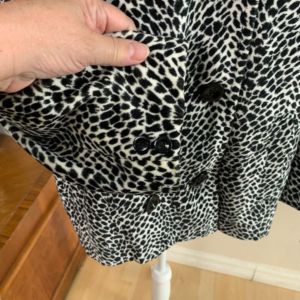 Vintage Sz L Animal Print Leopard Velvet Double Breasted Blazer Jacket Black Wht - Picture 12 of 16